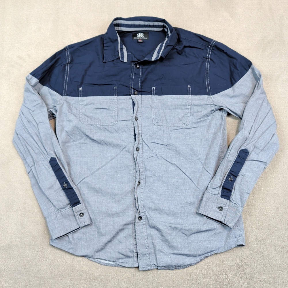 Rock & Republic Modern Colorblock Button Down Shirt Size M Blue Grey Cotton — photo 2